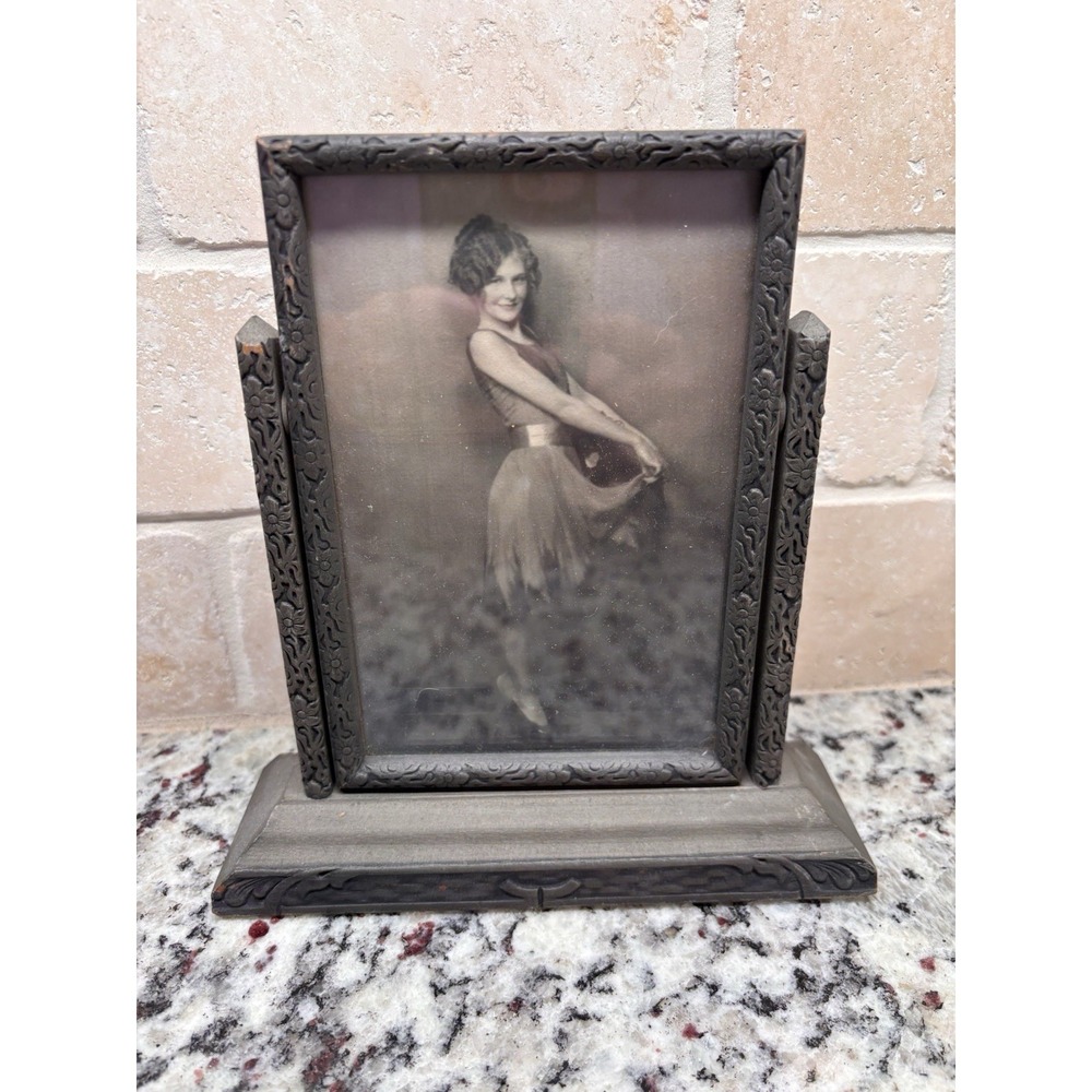 Antique 1920's Art Deco Swivel Picture Frame Gray Wood Berry Paint‎ Co Flawless